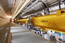 FLASH superconducting accelerating modules. Seven modules are installed, each yellow module has a length of 12 m. (Photo: DESY)